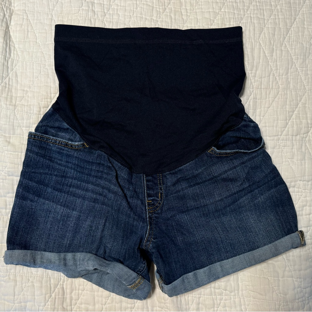 Liz Lange Maternity Denim Shorts Elastic Waist Size Small Dark Wash Shorts S/P